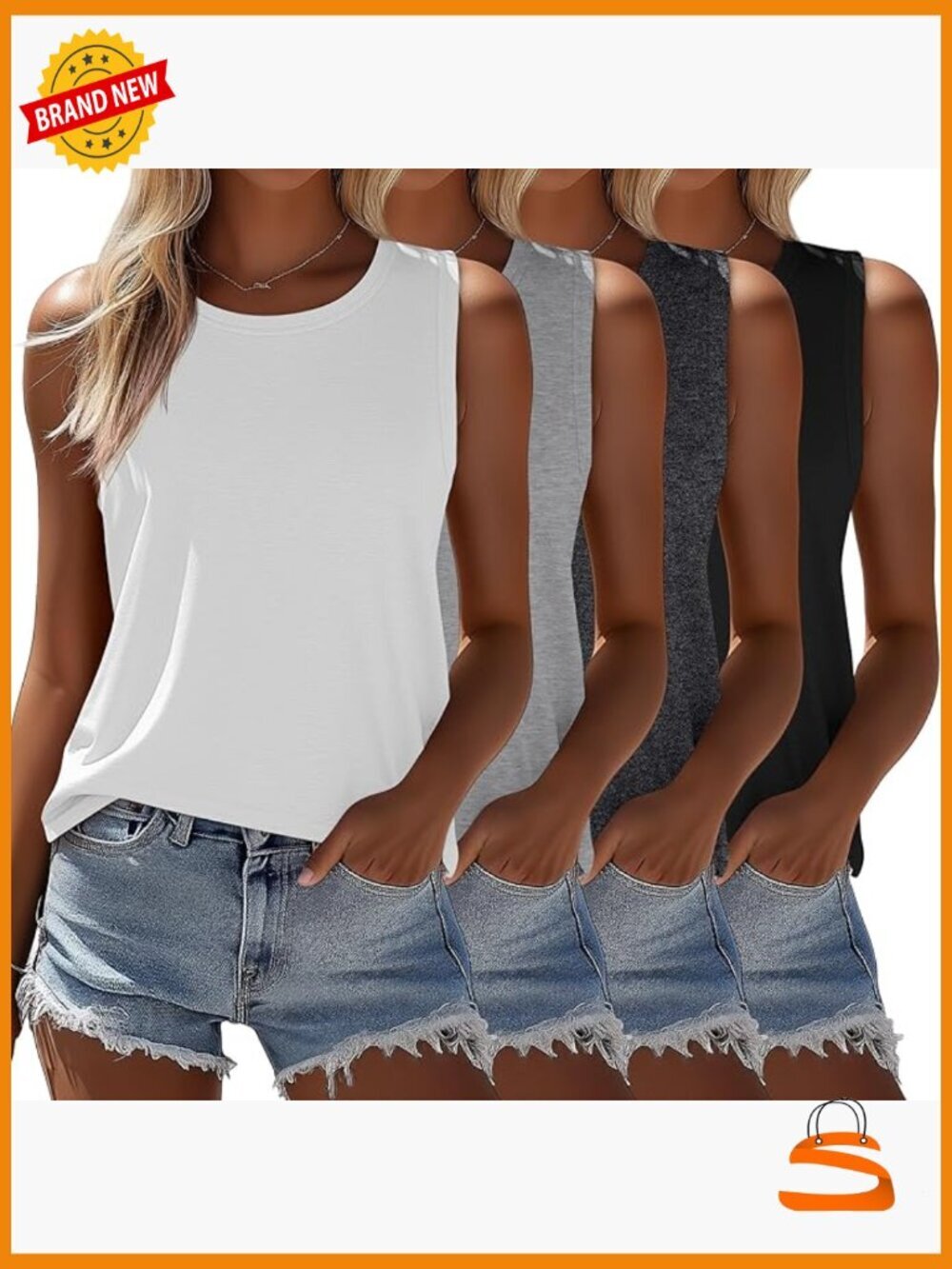 4 Pack Sleeveless Tunic Tank Tops Casual Summer Loose Fit T Shirts for Women